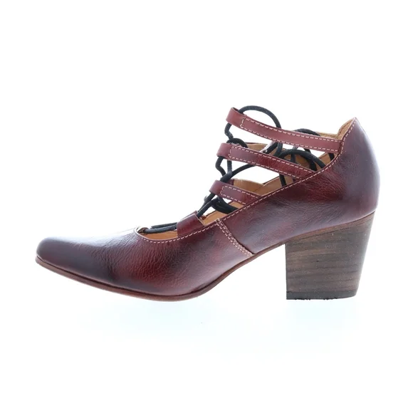 BED | STU Burgundy Leather Lace-Up Block Heel Pumps - Picture 16 of 16